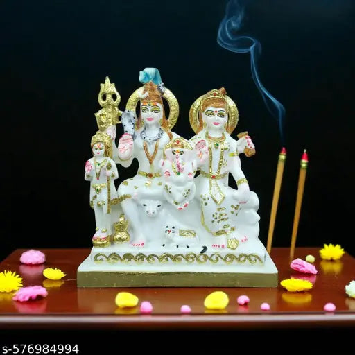 10inch Gold Plated Marble Dust Shiv Family Statue