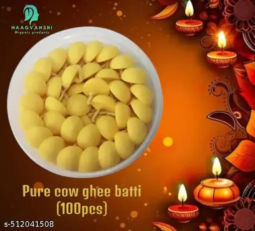 Ghee Diya Batti | Handmade Ghee Diya Batti,Jyot Batti for Pooja Aarti and Special Occasions, Cow Ghee Diya Batti, Premium Quality Ghee Wicks - 100 Pcs