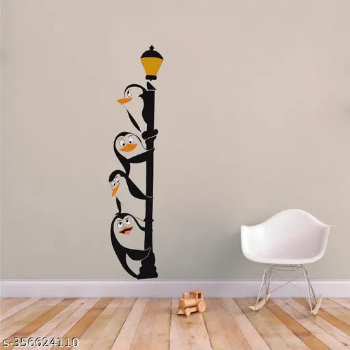 Artistic Impression " Penguins with Lamp " Multi color Vinly Wall Stickers