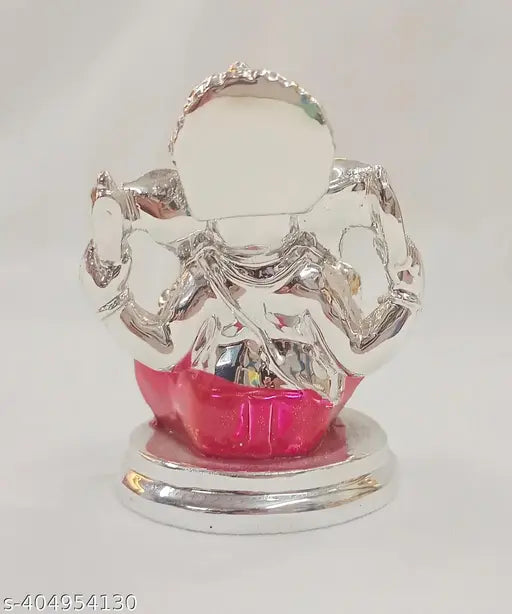 Silver Plated Finish Resin Ganesha with Red Dhoti Ganesh Idol Car Dashboard, Home Decor & Pooja Room - Hindu Ganesha Statue India Ganpati Lord Murti Mandir Diwali Gifts Silver color for house warming ceremony, office, gifts for girlfriend, boyfriend, frie