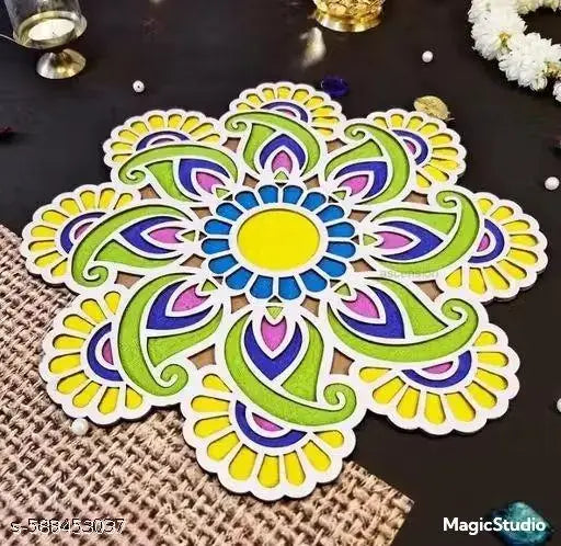 Colorful MDF Ready-Made Rangoli Disc – Decorative Floor Art Plate for Festivals & Pooja
