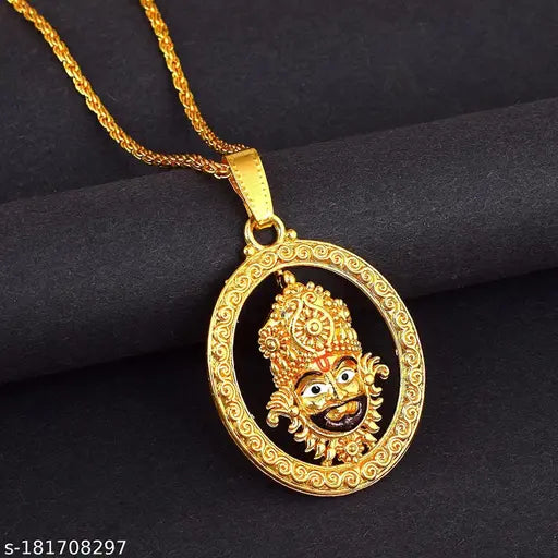 Gold Plated Brass Khatu Shyam Ji Special Meenakari Face Rope Chain Pendant Pendants & Lockets