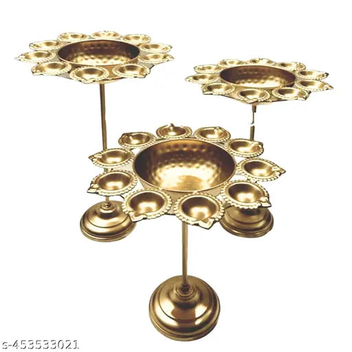 Urli Bowl Set of 3Pc Gold, Urli Bowl for Home Decor, Beautiful Diwali Decor Bowl with Stand for Home Decor, Pooja Room Decor (Pack of 3- Gold)