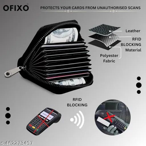 PU Leather 10 Slot Vertical Credit Debit Zipper Card Holder Money Wallet Coin Purse for Men & Women