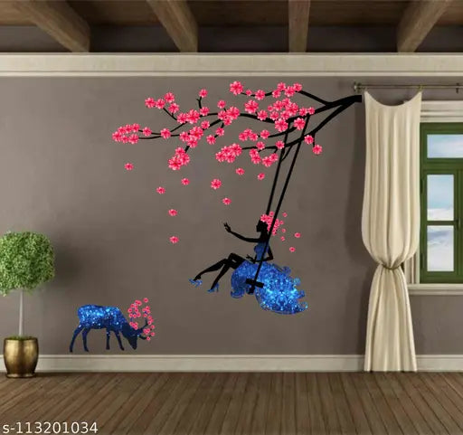 Fairy Swings on a Flower Branch with Deer ( PVC Vinyl, 86 X 92 )