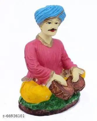 GW Creations 3 Number Rajasthani Musician Man Playing By Tabla Showpiece For Home and Office Cabin Decorative Product Religious Statue Home Decor (Matte) (Multicolor)