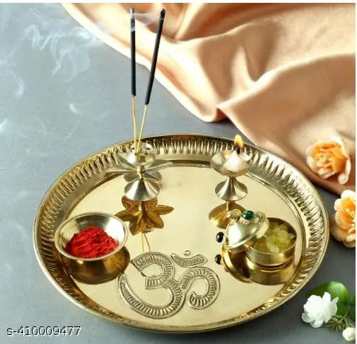 RAINBOW TRADERS/Traditional Brass Pooja Thali | Aarti Thali for Pooja |8" Diameer l Multiple Occasion: Diwali Pooja, Navratri Pooja, Rakhi Pooja, Best Wedding Return Gift