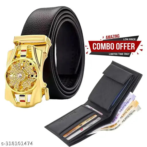 SHOPBREAK COMBO OF BELT & WALLET .  STYLISH SPINNER BELT & WALLET