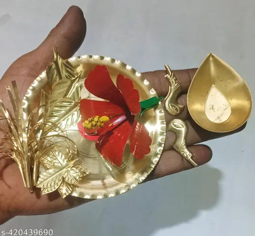 Stylish Pooja Thali Set with Gold Diya - Complete Kali Pooja Needs Combo Set