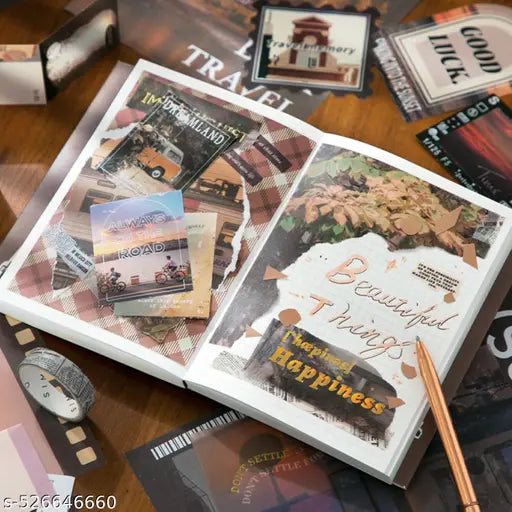 346pcs | Vintage Aesthetic Scrapbook Kit | Supplies Kit with A6 Grid Notebook, Washi Tape, Stickers, Scrapbook Paper, Envelopes, Journaling Cards, and Decorative Stamps (Time Traveler Theme)
