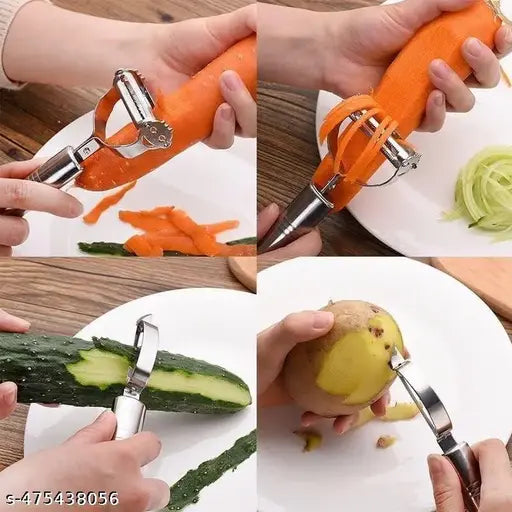 OXMEZA 3 in 1 Kitchen Vegetable and Fruit Peeler, Stainless Steel, Multifunctional Fruit Peelers with 3 Blades Stainless Potato Peeler Stainless Steel Shredder Slicer for Cabbage, Apple, Carrot (3 Pcs Set)