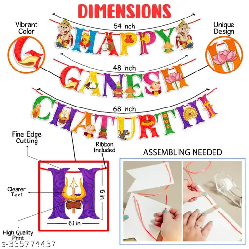 Zyozi Ganapati  Puja Ganapati CHATURTHI Banner & Ganapati  Puja Photo Booth Props/Ganapati  Puja Decoration Items/Decorative Items for Ganapati  Puja/Photo Booth Props (Pack of 23)