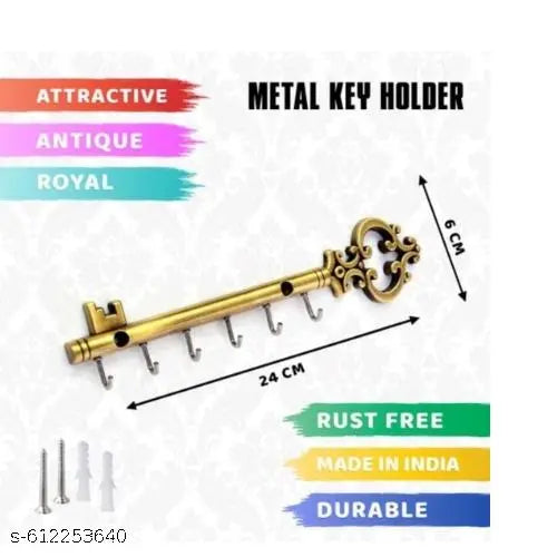 Key Design Wall Key Gold  Holder – 6 Hooks | Premium Golden Metal Key Stand | Wall Mounted Organizer for Home & Office – Pack of 1