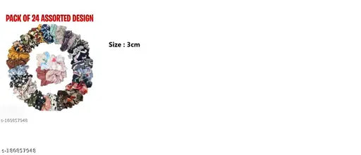 Stylish Women Multi Color Fabric Rubber Band Scrunchies (24 Pieces) Multicolor color Fabric thalamudi kattu/thalamudi bandham/Jada Bandlu/Muti pattaikal/hair baandukal/Kudalu byandgalu/Hair byandgalu Ideal for Women / Girls