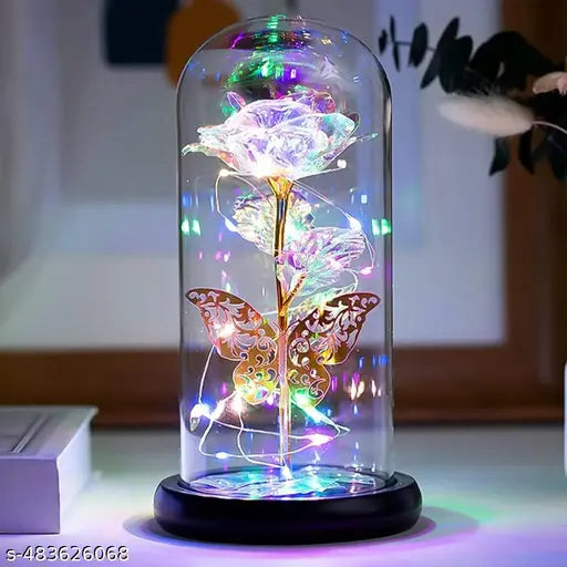 ClickCart Connect Rose Flower Gifts for Women,Colorful Rainbow Artificial Flower Rose Light Up Rose in Acrylic Dome,Women Gifts,Valentines,Anniversary,Wedding Gifts (Rose Flower Gift with Butterfly)