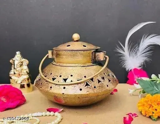 BALAJI INC. 5*5" Degchi Small Handi Degchi Tea Light Dhoop Candle Holder Kapoor Dani for Home Decor Small kitchen item Indian traditional Brass utensils Miniature brass kitchenware Ethnic Small brass pots for decoration puja room