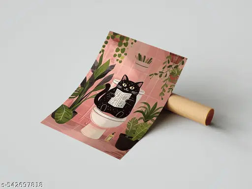 Funny Cat Poster for Wall | Cat Sitting on Toilet Art Poster - for Wall, Living Room, Bedroom, Office, Gym, Home Décor (13×19 inches)