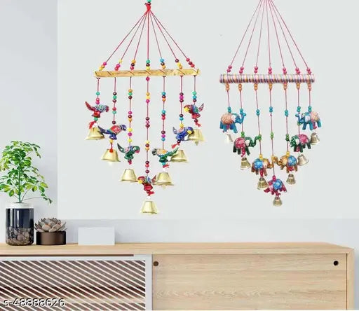 Parrot And Elephant Door Hangings home Décor Set of 2 wind chimes Fashionable Wall Décor & Hangings Chimes set of 2