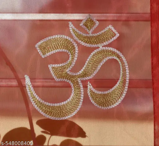 Embroidery net Om (ॐ) Design for mandir, temple, religious place and god curtain (Pack of 1) - Red