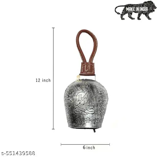DULI Feng Shui Vastu  Metal Cowbell with Om Design for Wall Decoration| DDLJ Swiss Style CowBell with Leather Handle for Main Door & Wall Décor |  Decorative Bell 12x6 Inch for Home, Office, Balcony Spiritual Decor