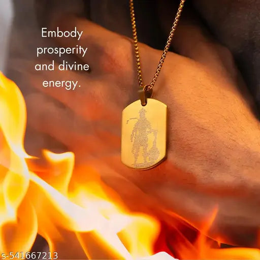 Trendy Spiritual Pendant, Religious Necklace, Lord Hanuman Chalisa Locket Micro-carved Tag Stainless Steel Hanuman Necklace with Crisscross Chain for Gift, Unisex