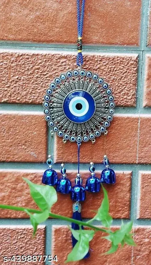 JHAJHRIYA 5 Bells Wind Chimes Elevate Your Home with Positive Energy, Evil Eye Hanging for Home, Office Hanging Decorative Items for Home AND OFFICE(Blue)