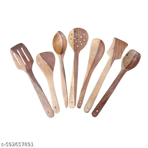 Premium Sheesham Wood Spoon Set of 7 | Handcrafted Wooden Cooking & Serving Utensils | Non-Stick Safe Kitchen Tools | Eco-Friendly Wooden Spatula & Ladle Set