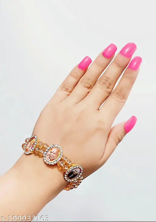 Jai Guruji Swaroop bracelet (Pack of 3) Guruji Maharaj 3 photos bracelet double line for both Men and Women (photos may vary)