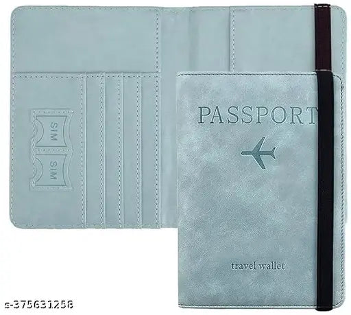 Passport Holder Cover Wallet RFID Blocking PU Leather Travel Document Holder  (Blue)