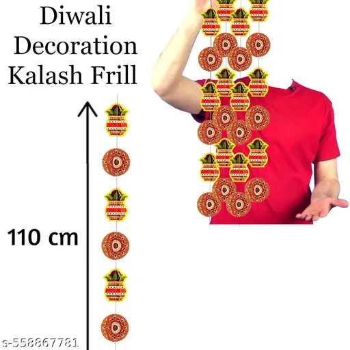 Diwali Decoration Kalash Rangoli Paper Frills 3D Set of 4 Pieces | Hanging Garland Decoration