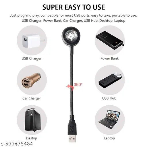 7 Colors, 360 Degree Rotation USB Sunset Lamp Projector Night Light + 2021 Romantic Auto Roof USB Star with Mini Disco