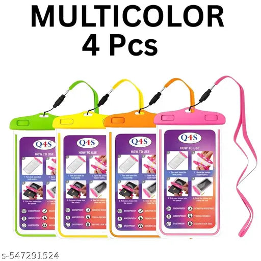 Pack of 4 Waterproof Mobile Pouch Cover – Multicolor | Dust Resistant | Universal Size | With Neck Strap