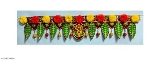 ganeshay green pan With marigold yellow flower traditional door hanging Toran