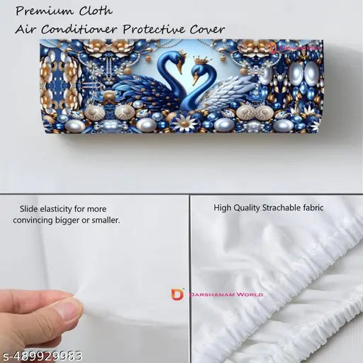 KITCREXA Appliance cover 1.5 Ton New Printed Air Conditioning Dust Cover Folding Designer Ac Cover for Indoor Split Ac (1.5 ton 97 x 31 x 21)(PEARL BLUE DUCK)