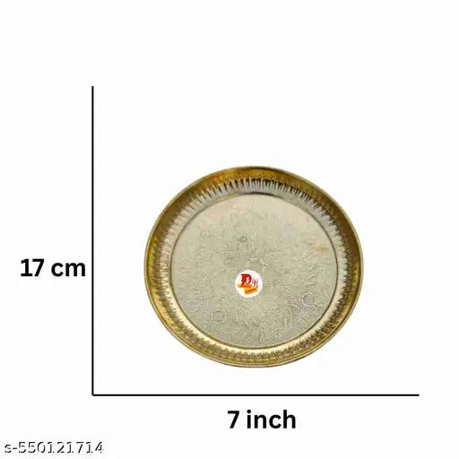 DARIDRA BHANJAN Brass Aarti Thali Set, pooja items, pital puja thali with Brass Plate and Big Glass, Ghanti, spoon, Diya, Sticks Holder Stand Bowl use for Diwali puja and all puja.