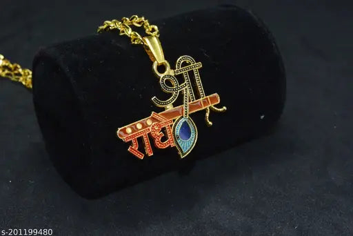 Golden Shri Radhe Krishna Ji Necklace Beads Chain Other Men Jewellery