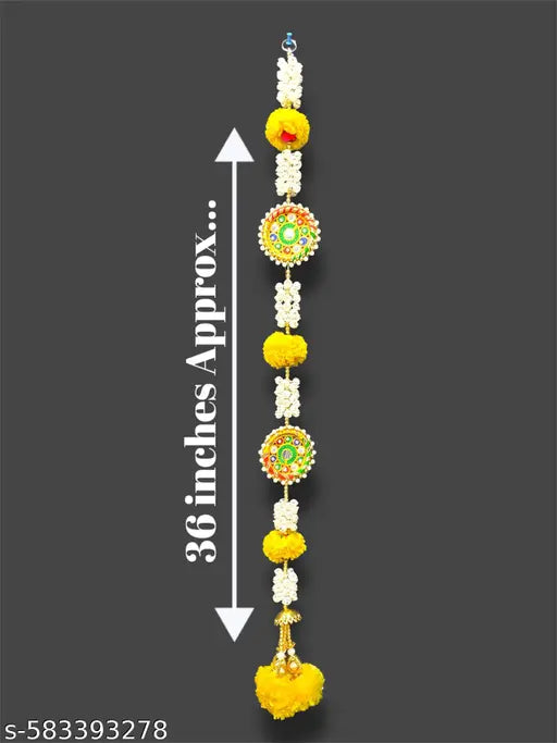 Artificial Mari Gold Flower with Plastic Mogra Toran with 2 side door hanging for diwali home door hanging decoration.