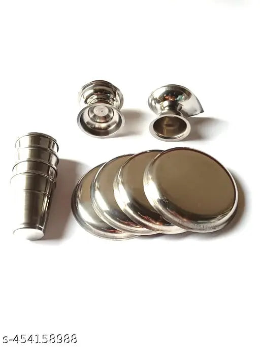 Steel thali, glass, agarbatti stand & diyas sets for pooja samagri.