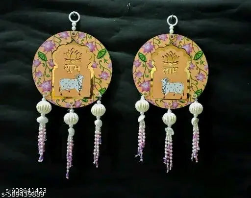 MK_HUB round Shubh Labh Cow and Lotuss Wall Hanging Toran for Pooja Room Home and Diwali Decor Toran Wall Door Hanging Gift Decorative home decor Diwali Ganesha chaturthi navratri janmashtami decoration Items (Set of 1)