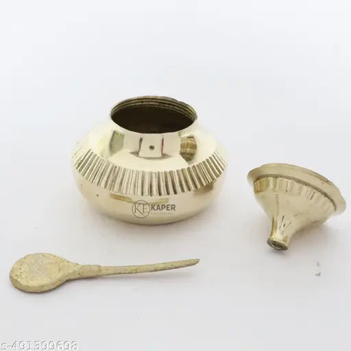 KAPER Sindoor Box with Stick Brass Handmade Kumkum sindoor ki dibbi or Brass dani Puja Articles for Gift (2" x 2" x 2.4")