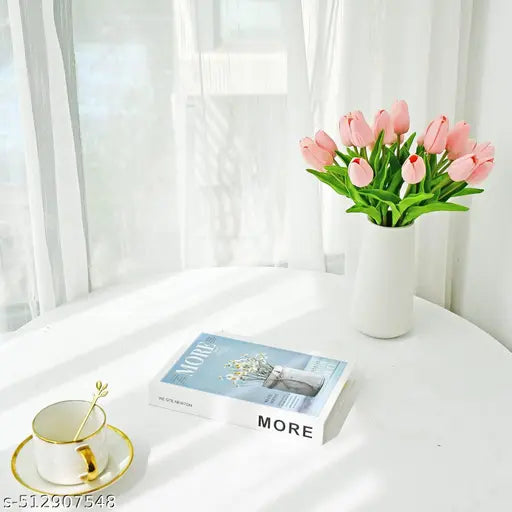 Mudmingle ( Pack Of 6 ) Artificial Light Pink Tulip Flowers | Real Touch Faux Tulip Bouquet for Home Décor, Weddings & Gifts | High-Quality Silk Tulips for Vase Arrangements