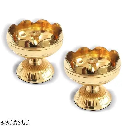 Brass Akhand Jyot| Decorative Brass Oil Lamp | Brass Table Diya Brass (Pack of 2) Table Diya Set
