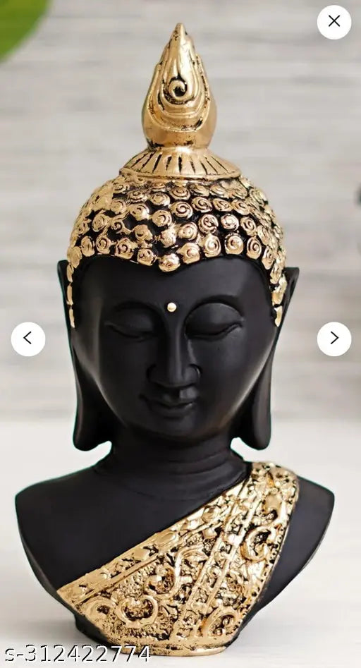 Handcrafted Buddha Home Decor Statue, Golden & Black Peace Buddha Idol for Living Room and Gift (28cm x 15cm x 12cm) Buddha Statue Decorative showpiece Items for Home Religious Idol Figurine Sculpture Spiritual Gift Decoration Indoor Outdoor Garden Desk P