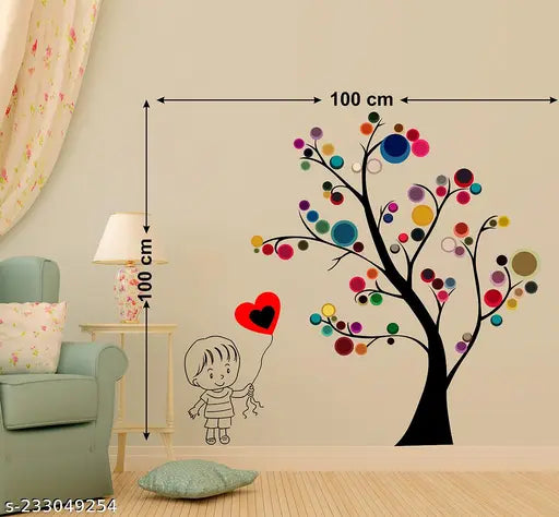 Wallzone Colorful Tree Extra  Large Vinyl Wallstickers For Home Decorations(100 cm x 100 cm)