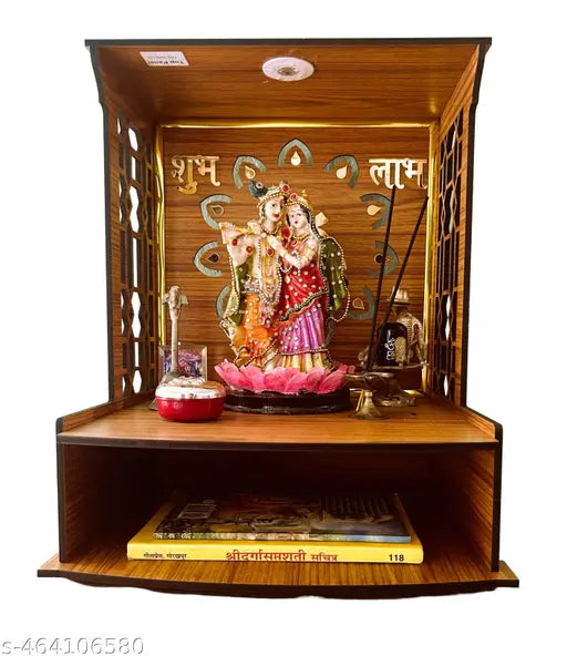Styleo OM Wood Temple, Decorative temple,Home Temple,Mandir,Pooja Mandir  for Home Wall Mounted with LED Spot Light