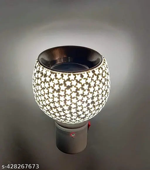 Kapur Dani Electrical Camphor Diffuser. Glass Kapoor Dani & Essential Oil Diffuser with On Off Switch to Toggle Between Burner & Lamp(White Star)