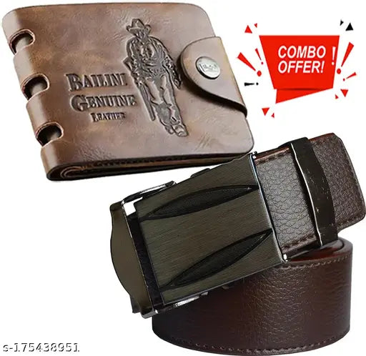 Men's Causal & Formal Synthetic Belt & Wallet Combo