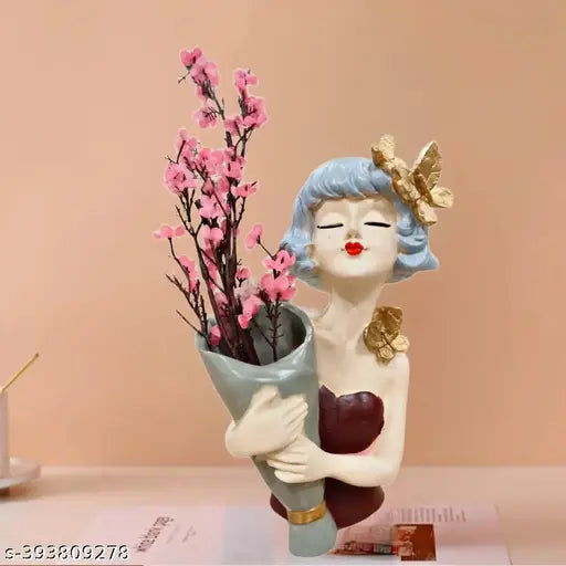 DAY CREATION Polyresin Girl Doll Statue Pot Vase Human Figurine Decorative Showpiece Polyresin Multicolor