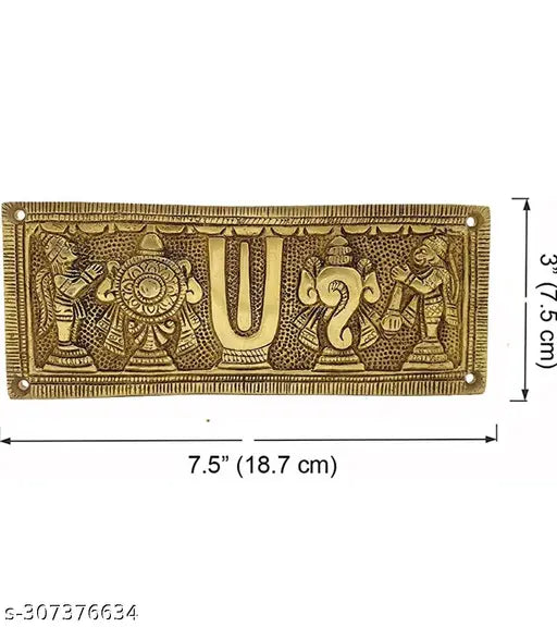 Tirupati shankh chandra tilak metal wall hanging showpiece with hanuman ji and gradu devta and pray with God vishnu that have positive vibes for home and good for vastu and Lord Vishnu Symbol Shankh Chakra Namah Decorative Metal Plate Statue Sculpture for