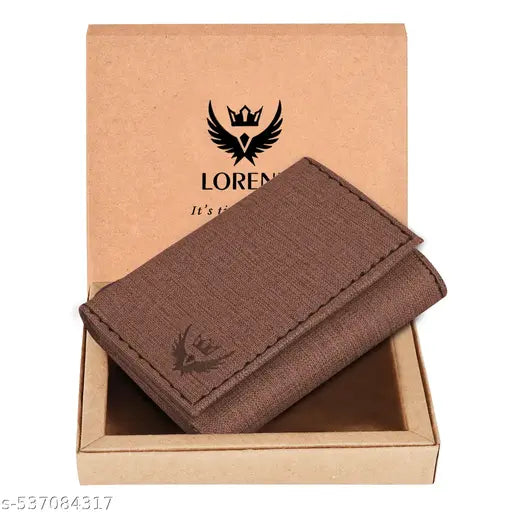 LORENZ Men's Trifold Wallet, Brown Textured Fabric, 6 Card Slots, 2 Currency Compartments, 2 Secret Pockets, ID Window | WL-98